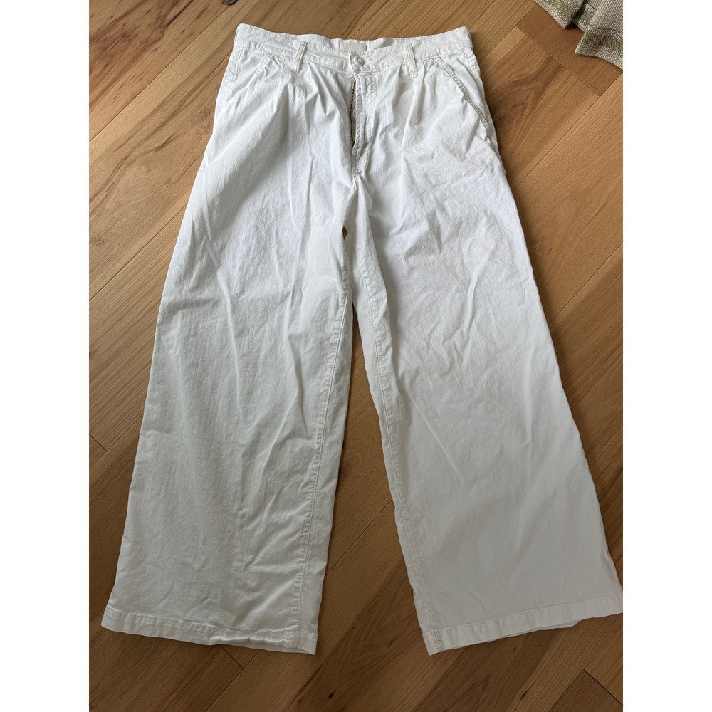 Mother The Pouty Prep Crop Cuff Pants Wms SZ 30 White Breaking Waves Wide Leg